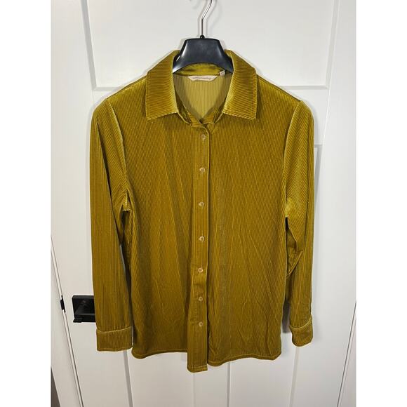 SOFT SURROUNDINGS VELVET LONG SLEEVE BUTTON FRONTBLOUSE SZ MEDIUM MUSTARD YELLOW - Picture 4 of 10